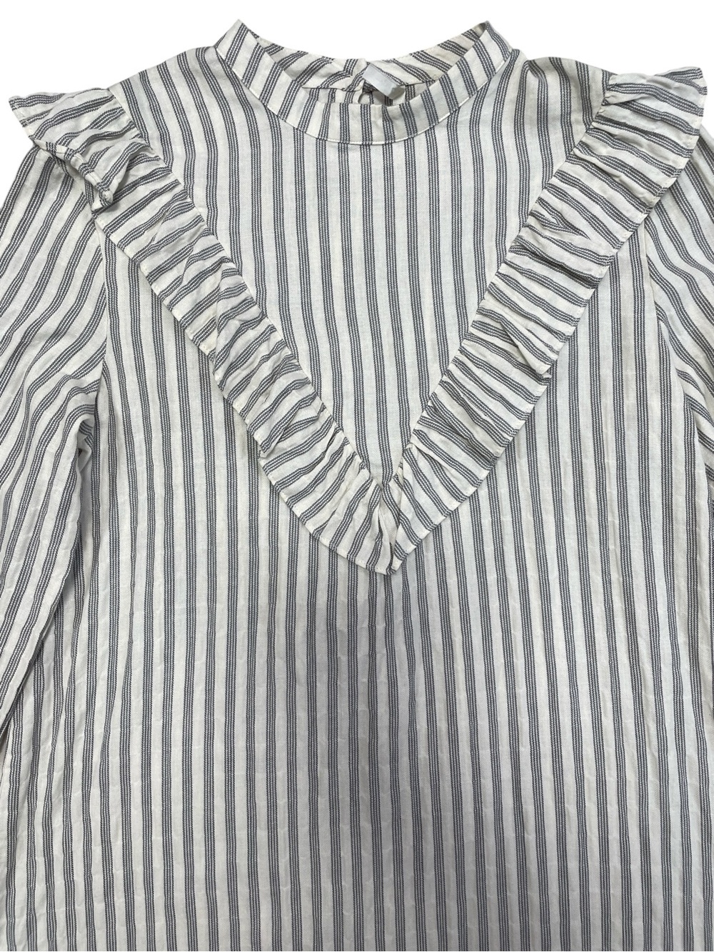 Rylee + Cru Dress Striped Ruffle Yoke Shift Light Gray White Size Large - Picture 6 of 14